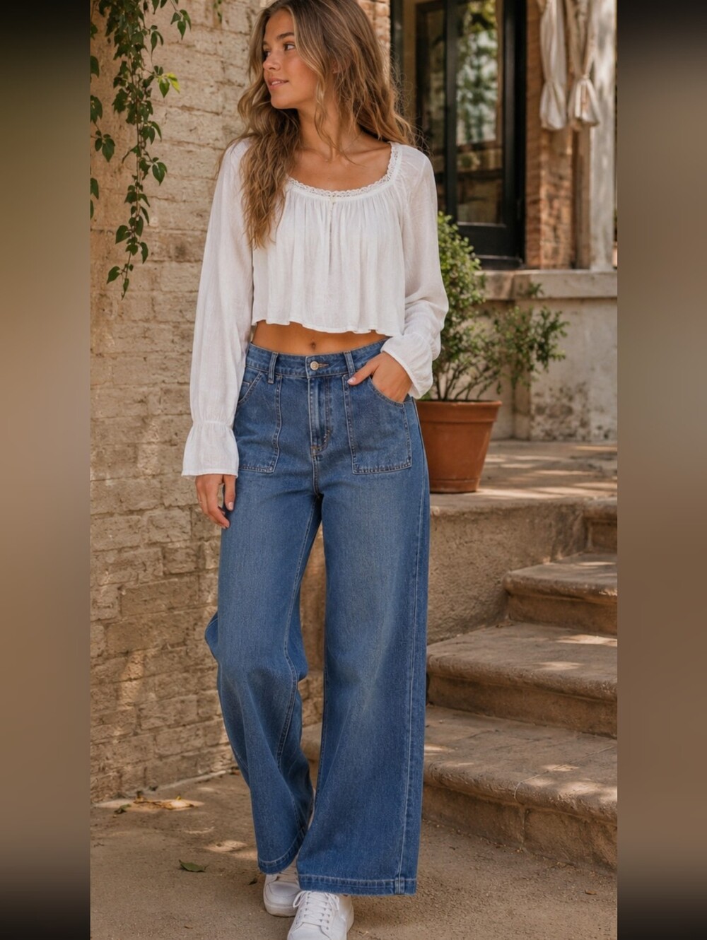 Lookub Wide Leg Jeans 14 Medium Wash High Waist Relaxed  NWOT